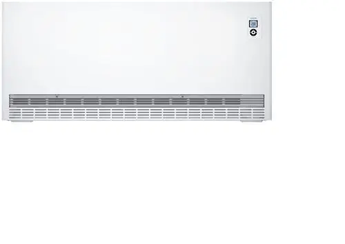 Weißer STIEBEL ELTRON Wand-Flachspeicher ETW 360 Plus mit digitaler Anzeige und Bedienfeld.